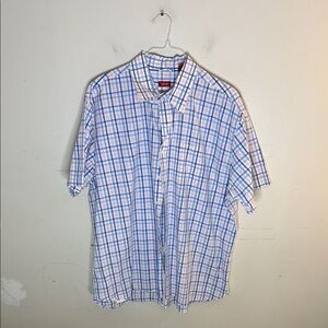 Izod Luxury Sport Men's Casual Blue and White Checkered Button Shirt XXL